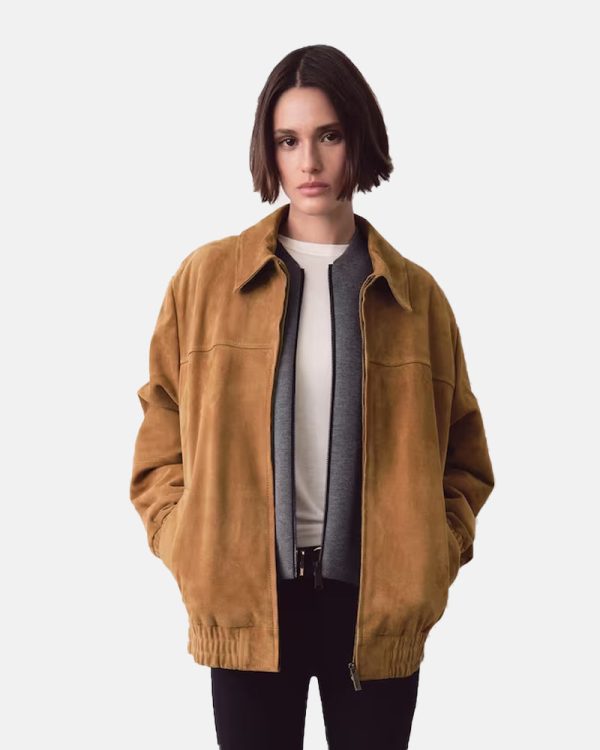 KatieHolmesMangoLeatherBomberJacket