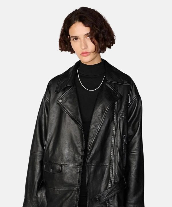 Kennedi Oversized Black Motorcycle Leather Jacket