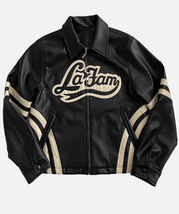 La Fam Retro Black Leather Jacket - Image 2
