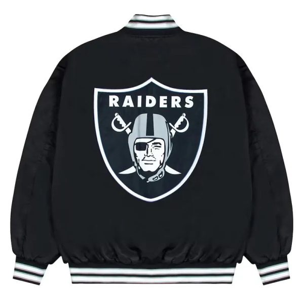 LasVegasRaidersGrayandWhiteRibBomberBlackJacket