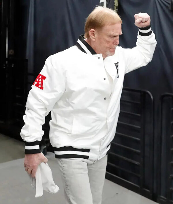 LasVegasRaidersMarkDavisWhiteSatinBomberJacketNFL