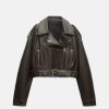 Leather Effect Cropped Biker Jacket