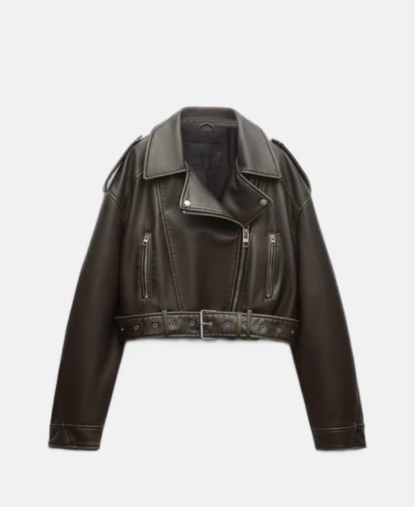 Leather Effect Cropped Biker Jacket