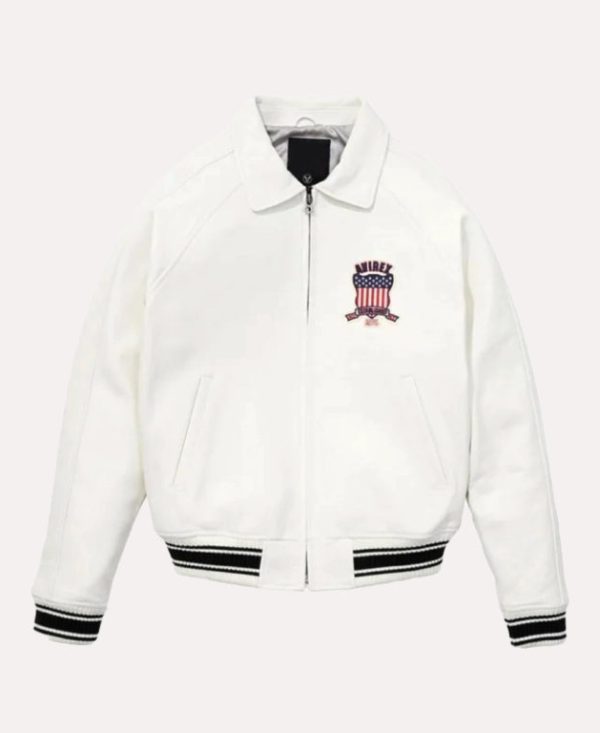LethalBizzleAvirexWhiteLeatherBomberJacket