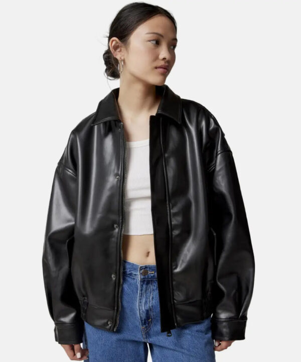 LionessKennyBlackLeatherOversizedBomberJacket