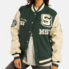 MSUMichiganStateUniversityWoolLeatherGreenLettermanVarsityJacket