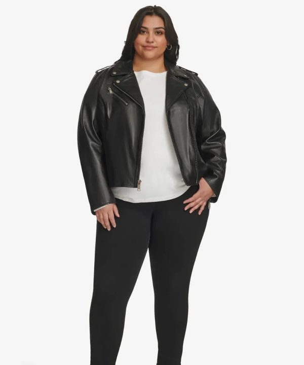 Madeline Asymmetrical Plus Size Black Leather Jacket