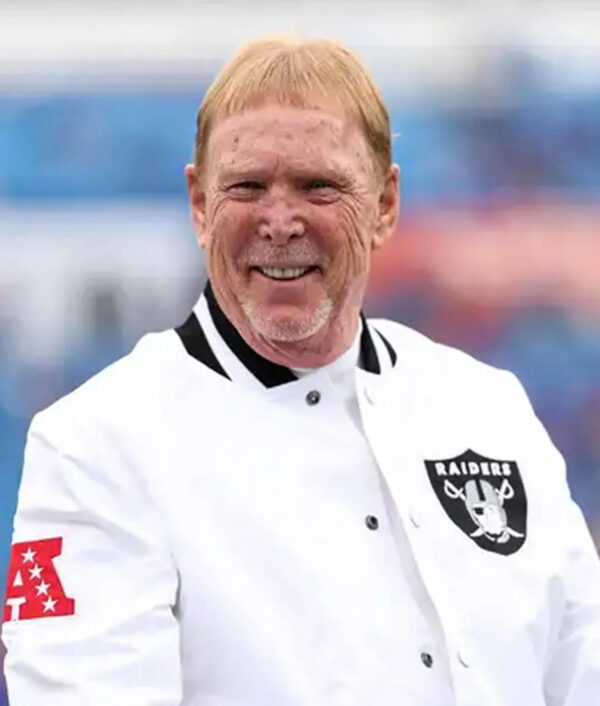MarkDavisNFLLasVegasRaidersWhiteSatinBomberJacket