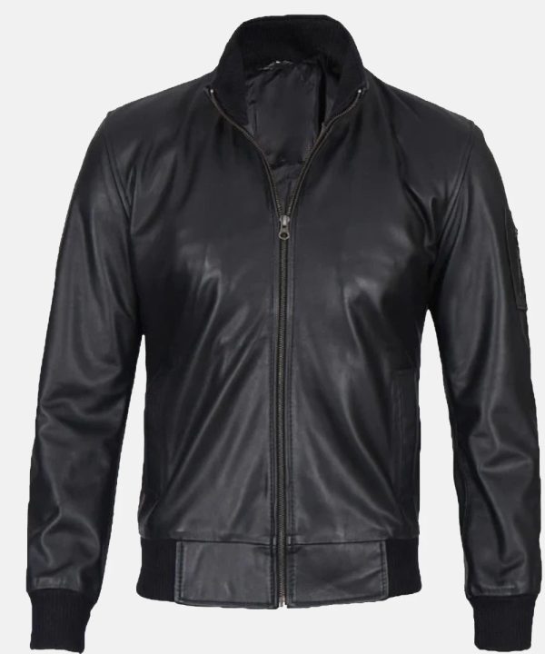 MaverickBlackLeatherBomberJacket