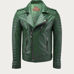 Men Green Leather Motorcycle Jacket