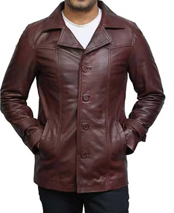 Men Brown Trench Leather Coat