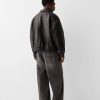 Mens Black Distressed Faux Leather Oversize Jacket