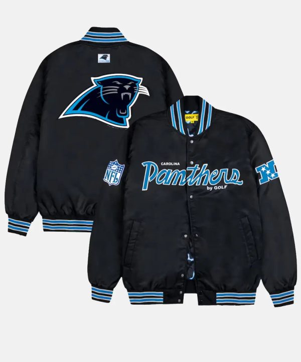 Carolina Panthers GOLF WANG Black Satin Full-Snap Jacket