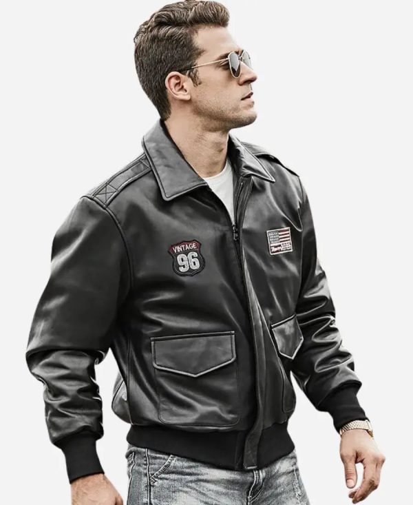 MenVintage96BlackBomberLeatherJacket_AirForcePilotStyle