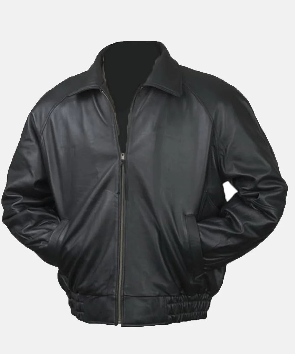 Men's Burk's Bay Black Lamb Leather Bomber Jacket For Sale