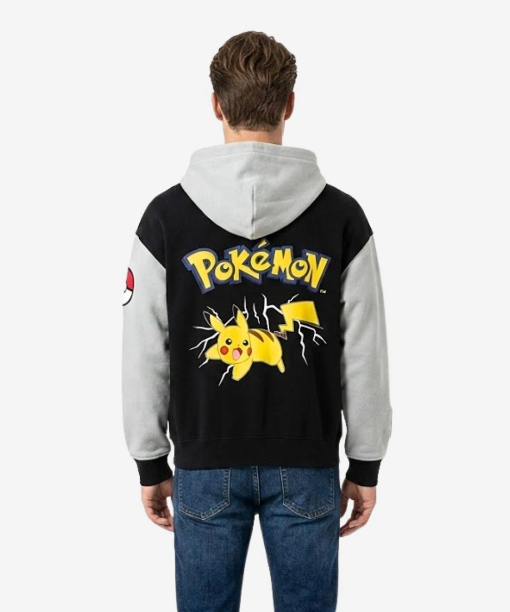 Men's Abercrombie Pokemon Black & Grey Hooded Bomber Jacket