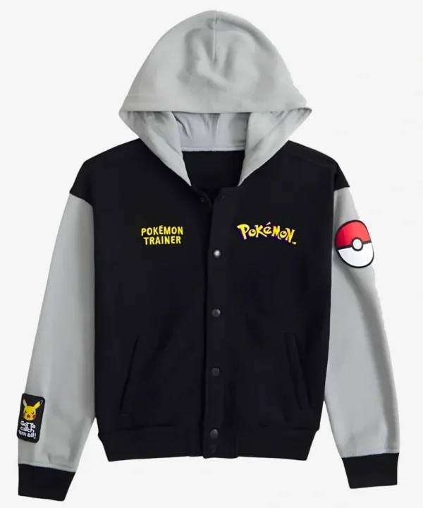 Men's Abercrombie Pokemon Hooded Bomber Jacket Black & Grey
