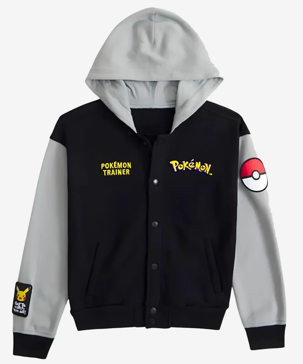 Men's Abercrombie Pokemon Hooded Bomber Jacket Black & Grey