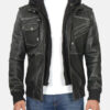 MensEdinburghGreyLeatherBomberJacketRemovableHood