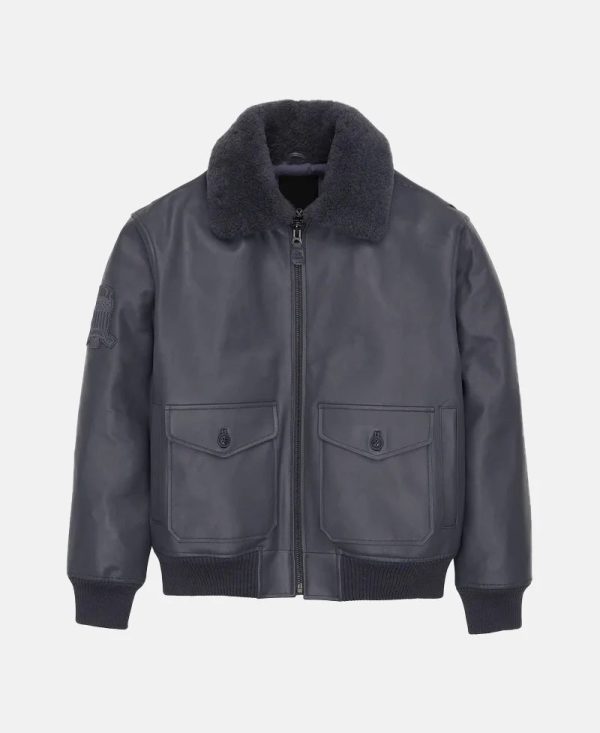 Mens G1 Gray Leather Bomber Jacket