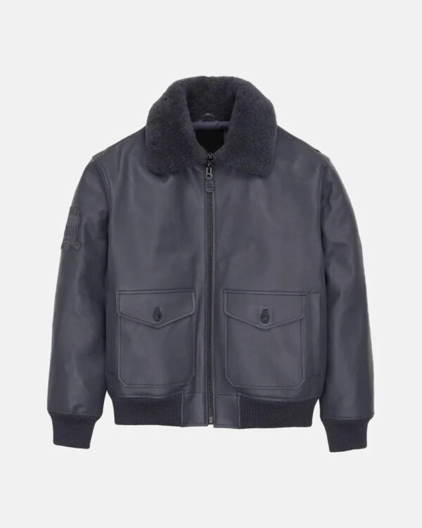 Mens G1 Gray Leather Bomber Jacket