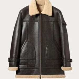 Mens RAF Sheepskin Brown Shearling Long Leather Jacket