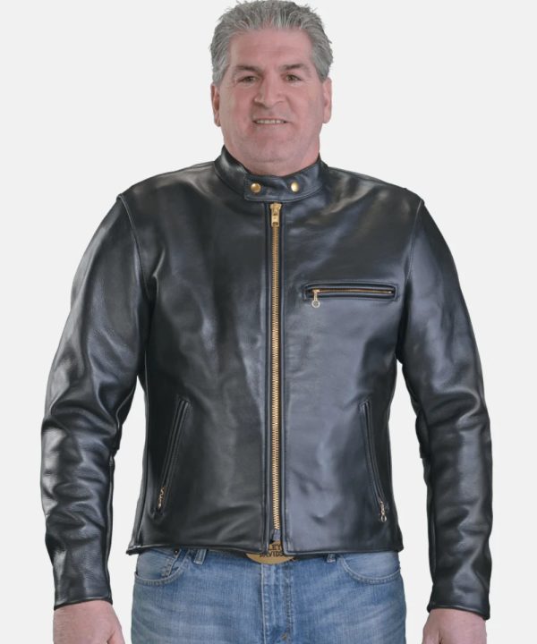 mens Armored Vanson Black Leather Cafe Racer Jacket