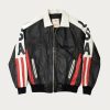Michael Hoban Vintage USA Flag Leather Bomber Jacket