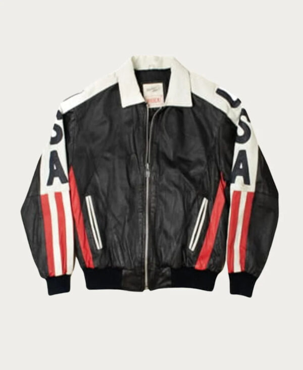 Michael Hoban Vintage USA Flag Leather Bomber Jacket