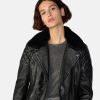 Moto Jacket With Removeable Shearling Collar