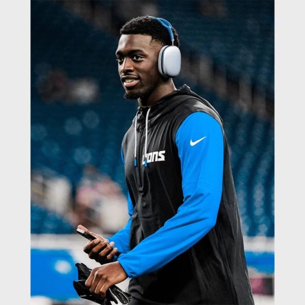 NFL 2024 Detroit Lions Blue & Black Sideline Pre-Game Half-Zip Hoodie Jacket