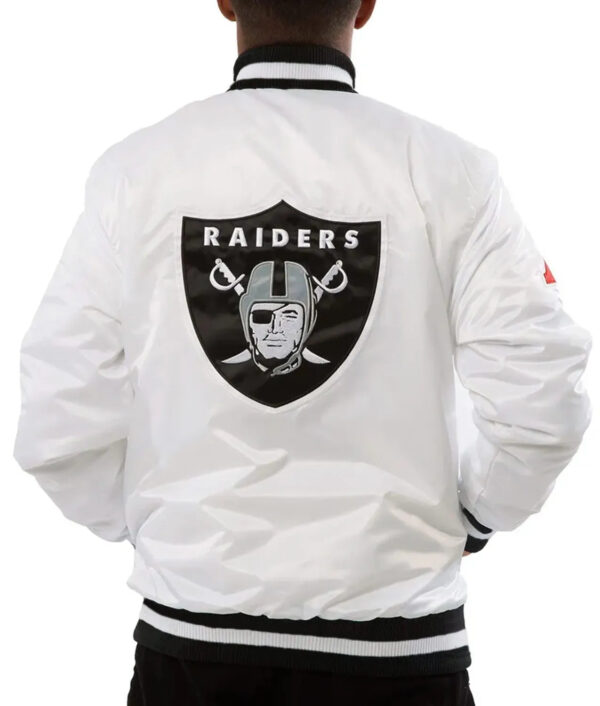 NFLLasVegasRaidersMarkDavisWhiteSatinBomberJacket