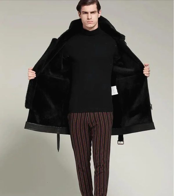 Men Black Fur Long Coat