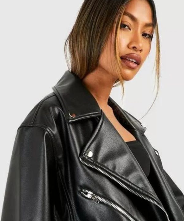Oversized Women Beltd Motorcycle Leather Jacket