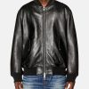Padded Tumbled Leather Bomber Jacket