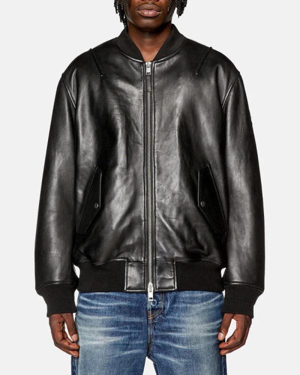 Padded Tumbled Leather Bomber Jacket