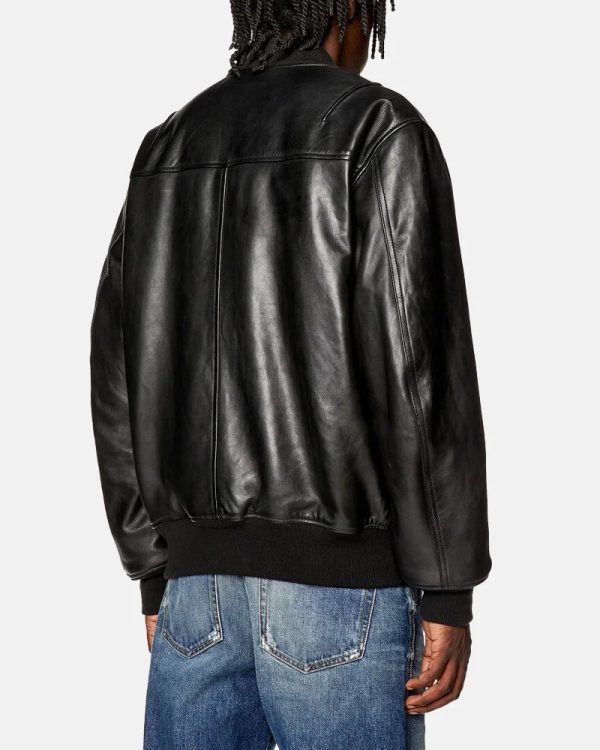 Padded Tumbled Leather Bomber Jacket