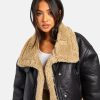 PetiteTeddyTrimAviatorBrownShearlingLeatherFurJacket