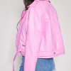 Pink Oversized Faux Leather Biker Jacket