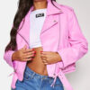 Pink Oversized Faux Leather Quilted Biker Jacket