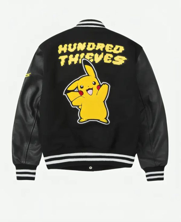 PokemonPikachuGoldenBearBlackVarsityBomberJacke