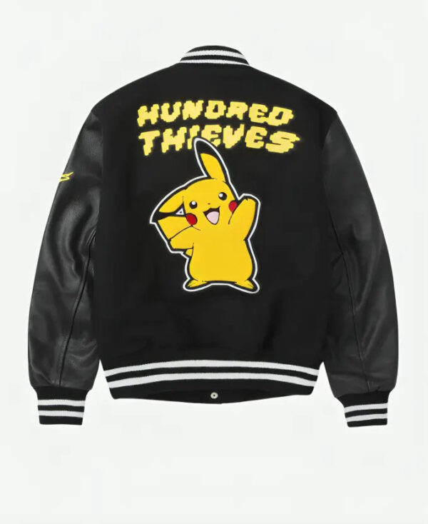 PokemonPikachuGoldenBearBlackVarsityBomberJacke