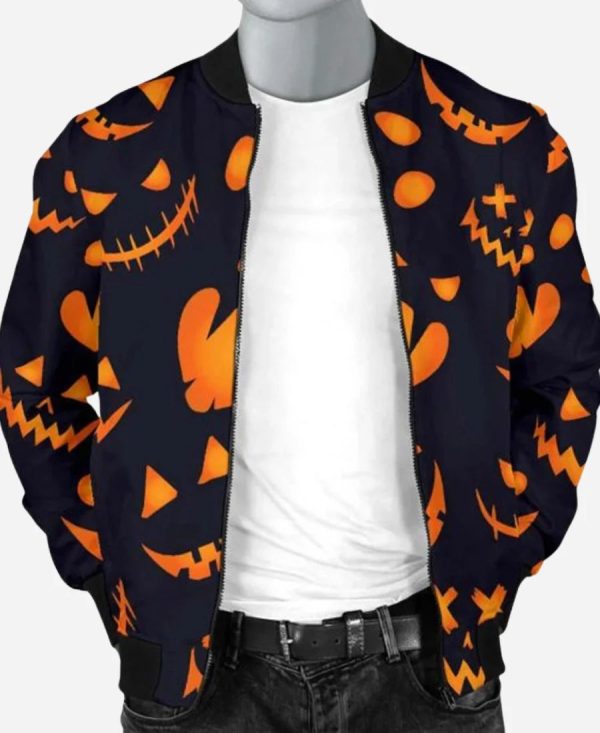 ShopScaryPumpkinsHalloweenPrintPatternBomberJacket