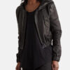 RICKOWENSSlim-FitBrownLeatherHoodedBomberJacket