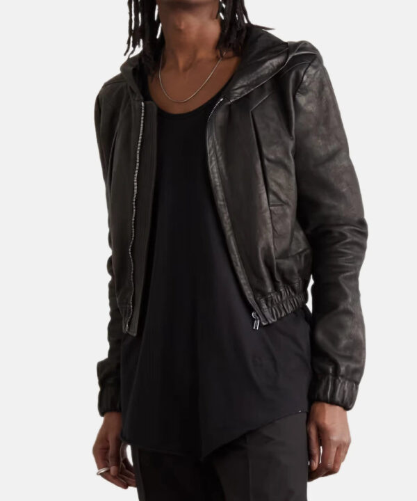 RICKOWENSSlim-FitBrownLeatherHoodedBomberJacket