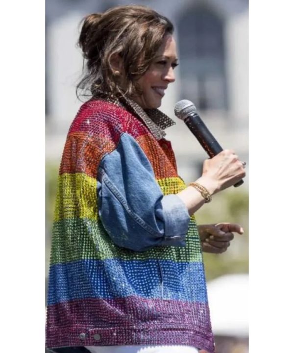 RainbowGayPrideFlagKamalaHarrisDenimJacket