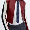 Red Cherry Crop Leather Biker Jacket Mango Women