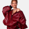 RihannaFentyHairLosAngelesLaunchPartyPremiumRedOversizedLeatherJacket