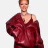 RihannaFentyHairLosAngelesLaunchPartyRedOversizedLeatherJacket