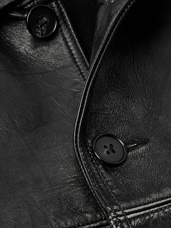 Satin Distressed Black Leather Jacket